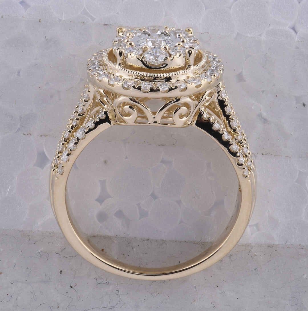 14kt Yellow Gold Womens Round Diamond Cluster Oval Bridal Wedding Engagement Ring 1-1/2 Cttw