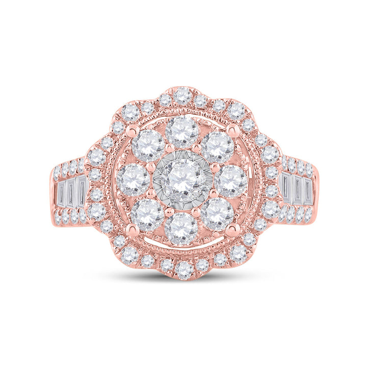 14kt Rose Gold Womens Round Diamond Floral Cluster Bridal Wedding Engagement Ring 1-5/8 Cttw