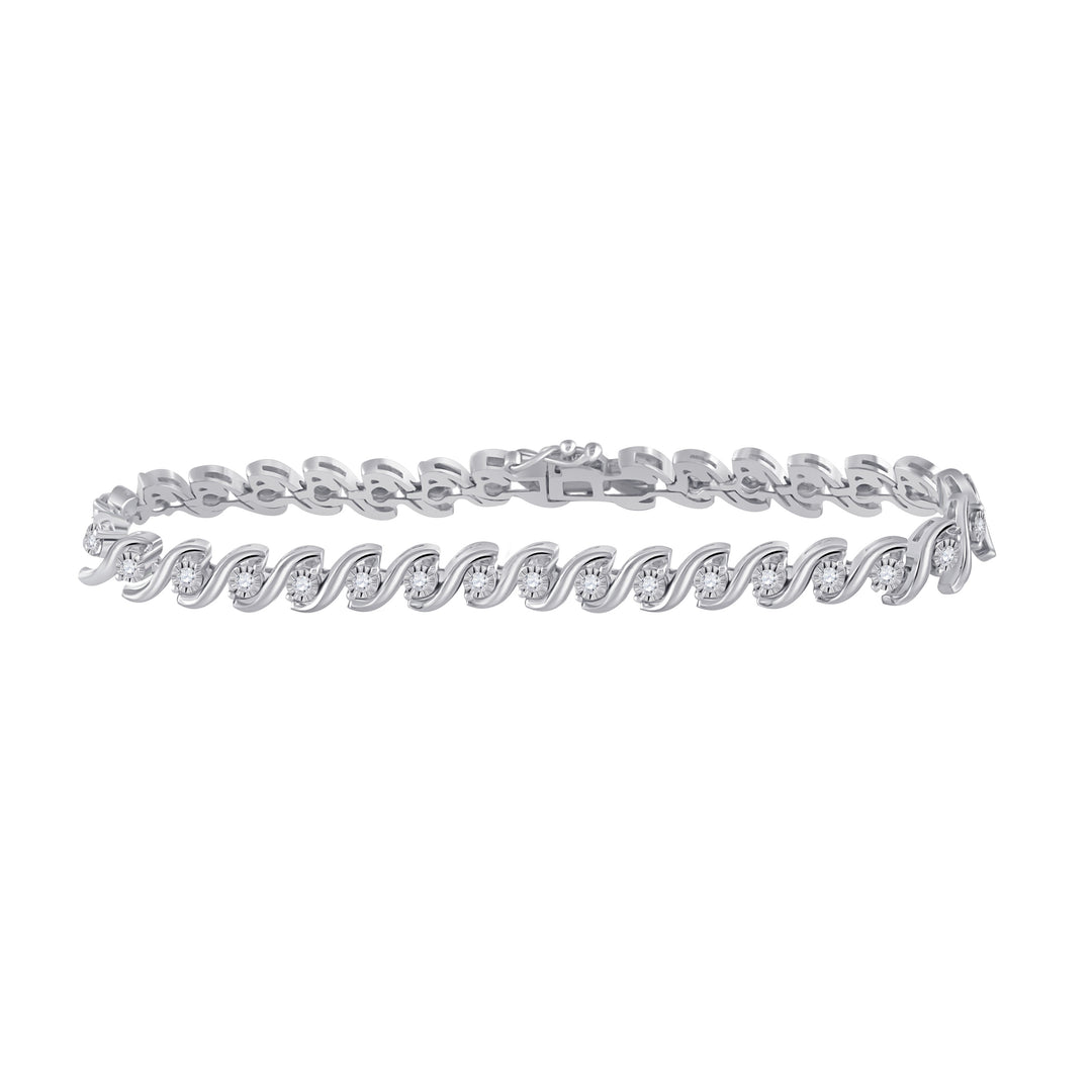14kt White Gold Women's Diamond Twist Tennis Bracelet 1 ctw - view 2