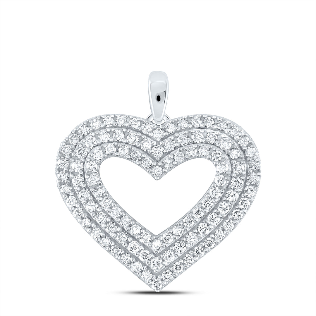 14kt White Gold Womens Round Diamond Triple Halo Heart Pendant 1.00 Cttw