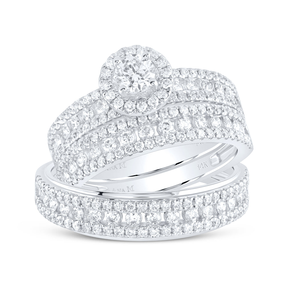 14kt White Gold His Hers Round Diamond Solitaire Matching Bridal Wedding Ring Band Set 2.00 Cttw (Certified)