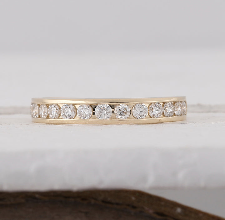 14kt Yellow Gold Womens Round Diamond Wedding Single Row Band 1/2 Cttw