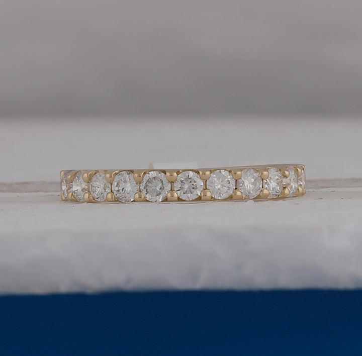14kt Yellow Gold Womens Round Diamond Wedding Single Row Band 3/4 Cttw