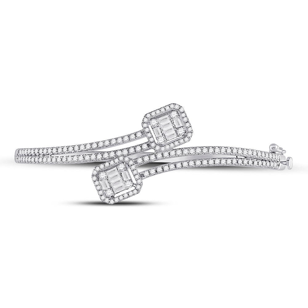 14kt White Gold Women's Baguette Diamond Bangle 1-1/3 ctw