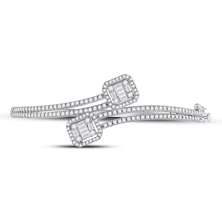14kt White Gold Women's Baguette Diamond Bangle 1-1/3 ctw
