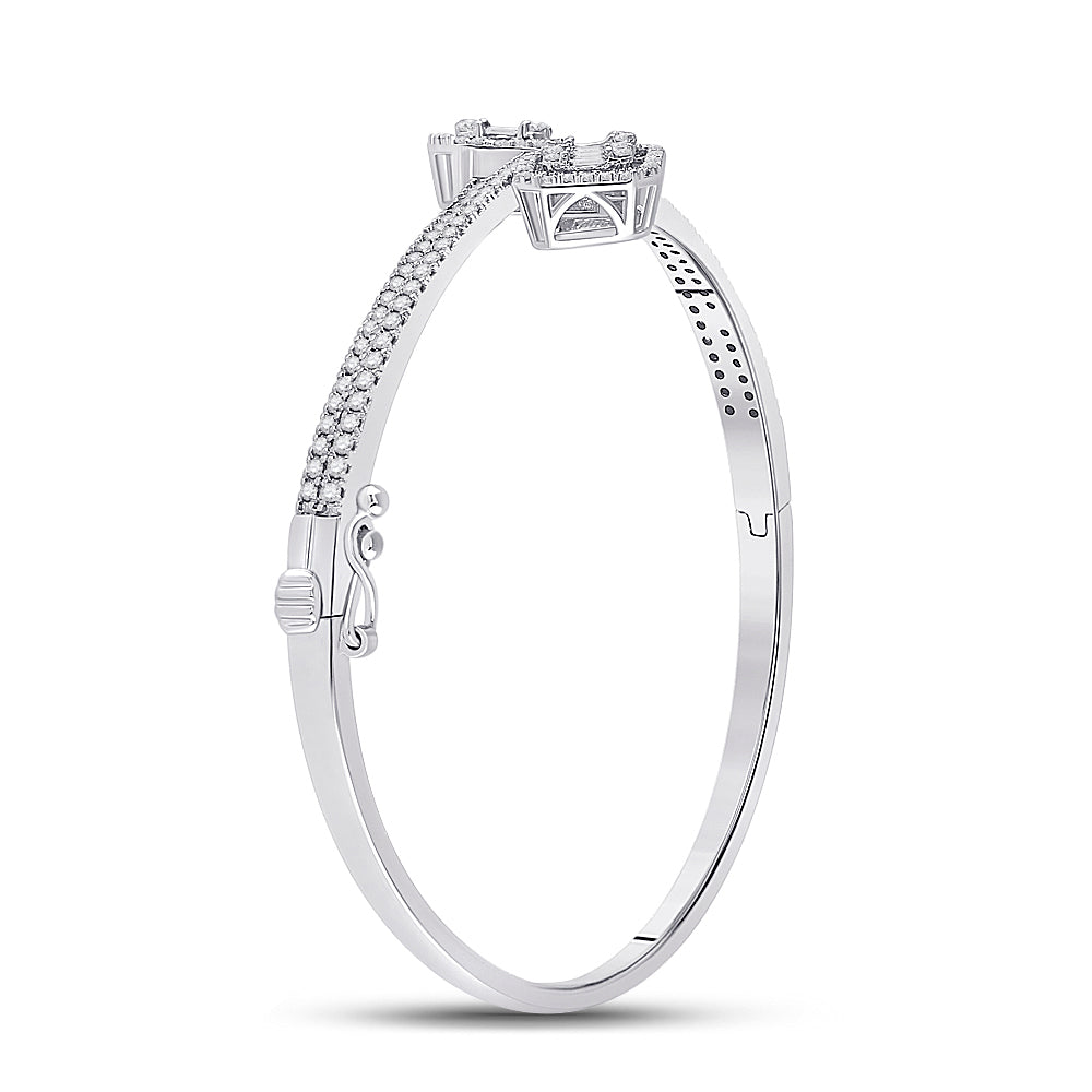 14kt White Gold Women's Baguette Diamond Bangle 1-1/3 ctw - view 2