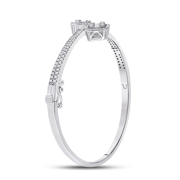 14kt White Gold Women's Baguette Diamond Bangle 1-1/3 ctw - view 2