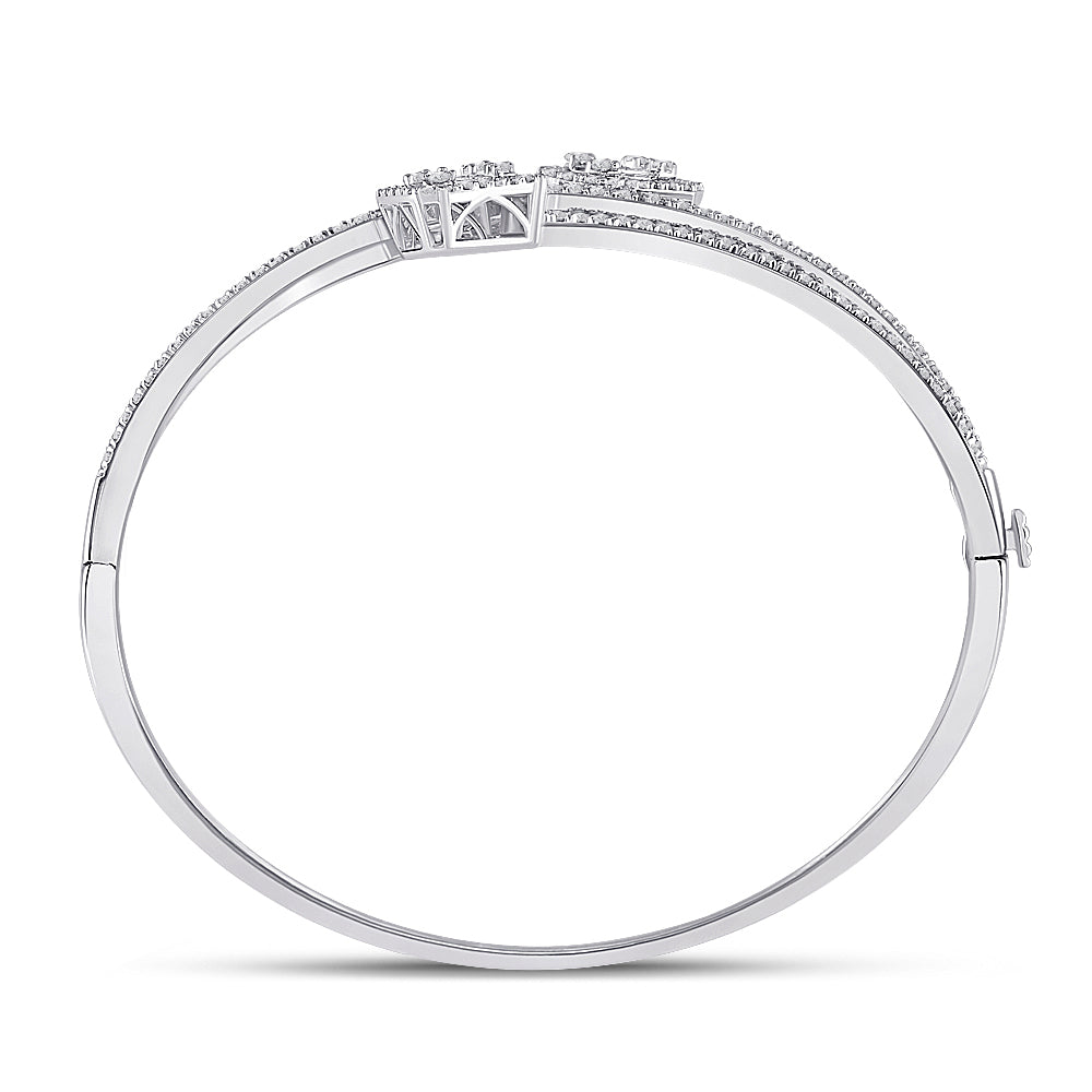 14kt White Gold Women's Baguette Diamond Bangle 1-1/3 ctw - view 3