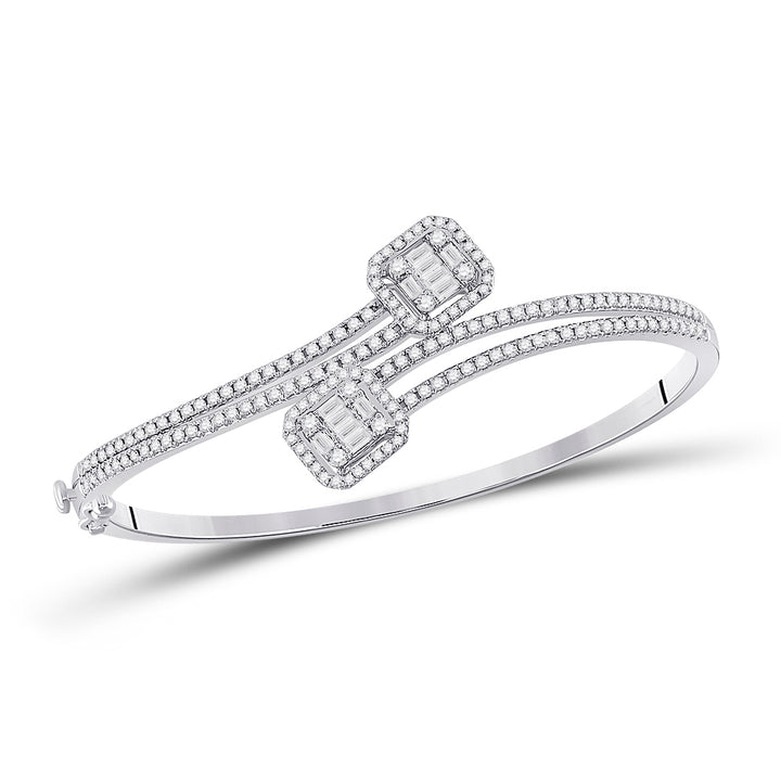 14kt White Gold Women's Baguette Diamond Bangle 1-1/3 ctw - view 4