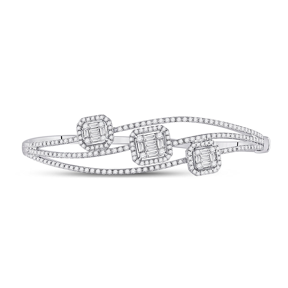 14kt White Gold Women's Baguette Diamond Cluster 3-stone Bracelet 1-3/4 ctw