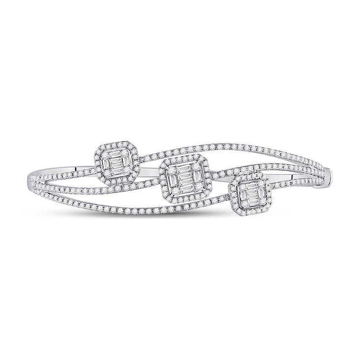 14kt White Gold Women's Baguette Diamond Cluster 3-stone Bracelet 1-3/4 ctw