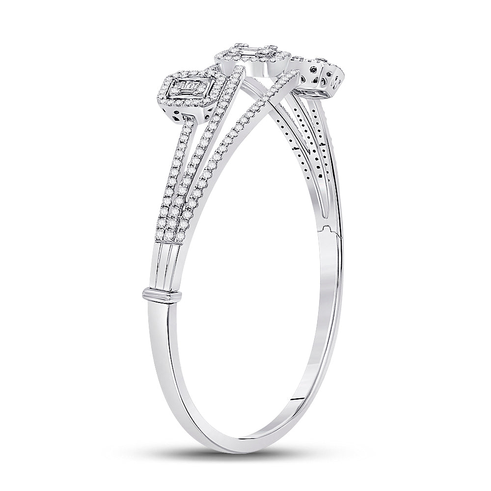 14kt White Gold Women's Baguette Diamond Cluster 3-stone Bracelet 1-3/4 ctw - view 2