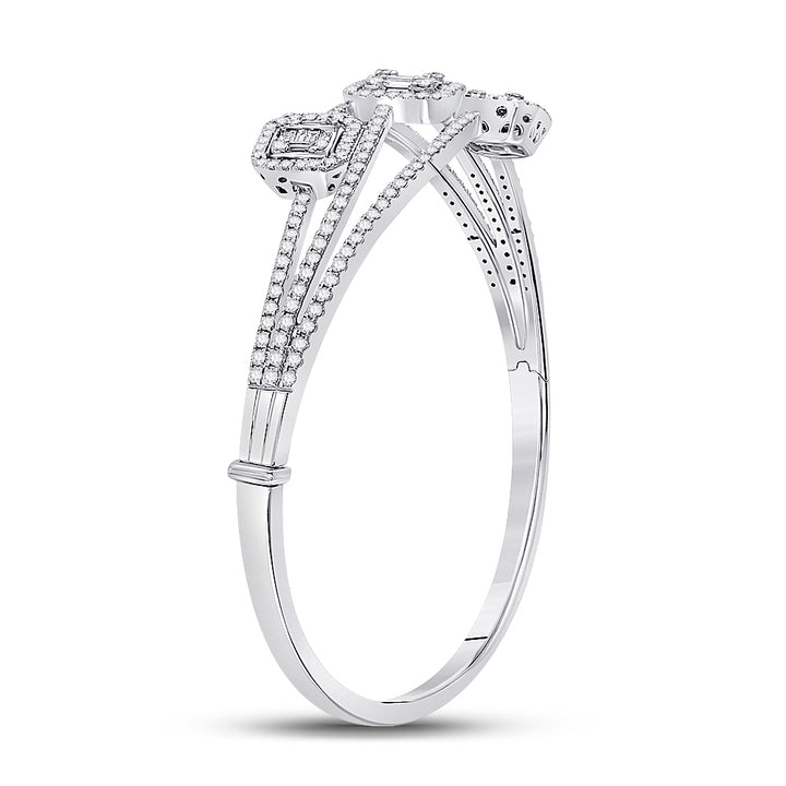 14kt White Gold Women's Baguette Diamond Cluster 3-stone Bracelet 1-3/4 ctw - view 2