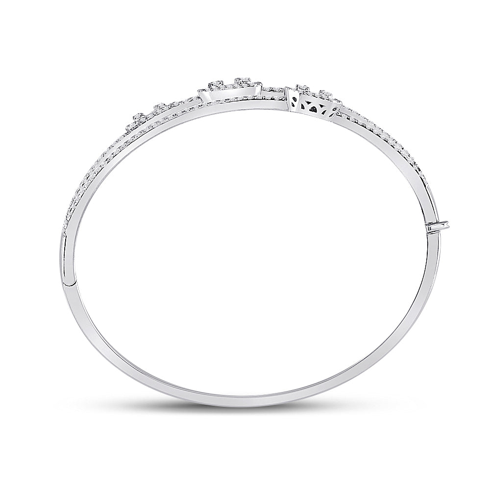 14kt White Gold Women's Baguette Diamond Cluster 3-stone Bracelet 1-3/4 ctw - view 3