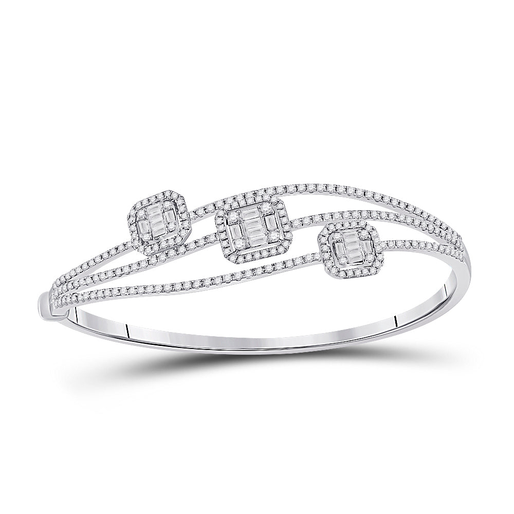 14kt White Gold Women's Baguette Diamond Cluster 3-stone Bracelet 1-3/4 ctw - view 4