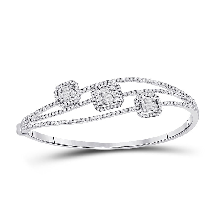 14kt White Gold Women's Baguette Diamond Cluster 3-stone Bracelet 1-3/4 ctw - view 4