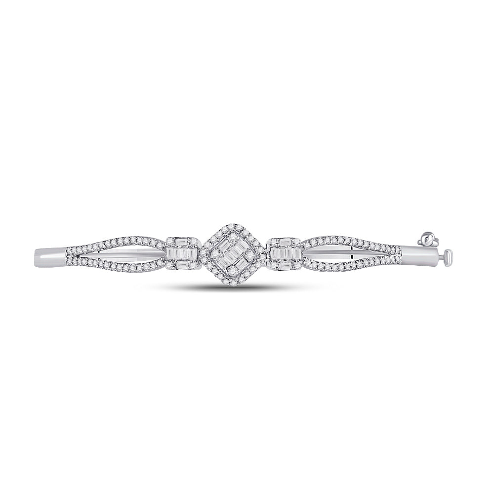 14kt White Gold Women's Baguette Diamond Bangle 3/4 ctw