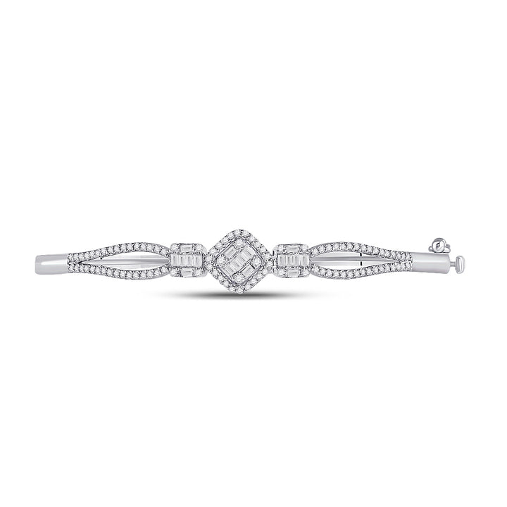 14kt White Gold Women's Baguette Diamond Bangle 3/4 ctw