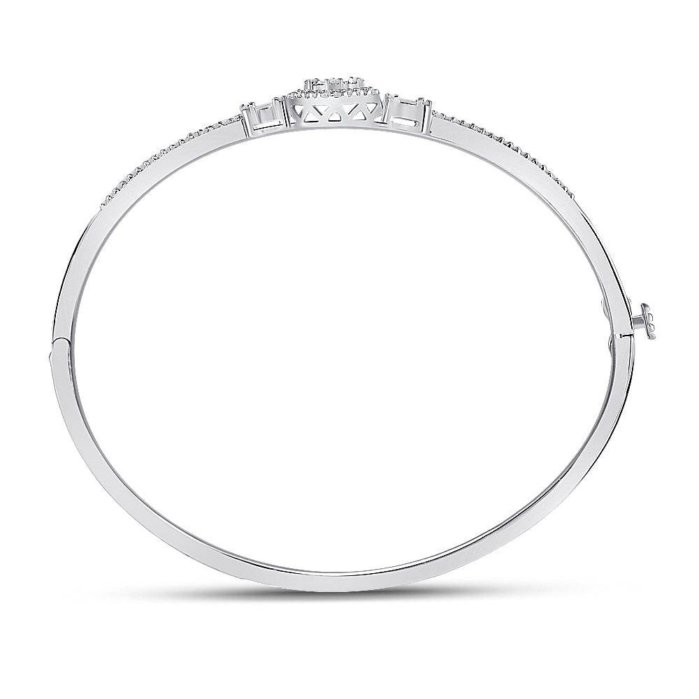 14kt White Gold Women's Baguette Diamond Bangle 3/4 ctw - view 3