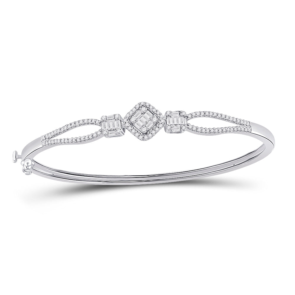 14kt White Gold Women's Baguette Diamond Bangle 3/4 ctw - view 4