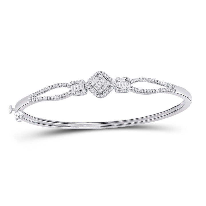 14kt White Gold Women's Baguette Diamond Bangle 3/4 ctw - view 4