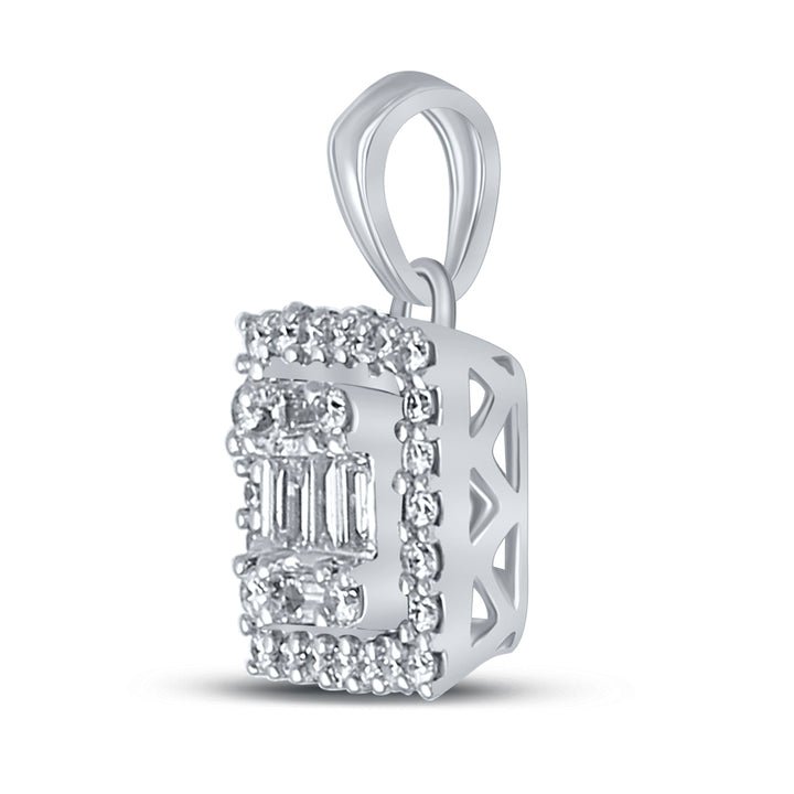 14kt White Gold Womens Baguette Diamond Square Cluster Pendant 1/4 Cttw