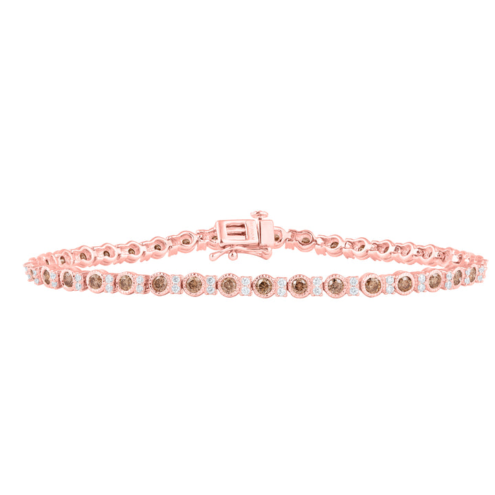 14kt Rose Gold Women's Brown Diamond Single Row Tennis Bracelet 2 ctw - view 2