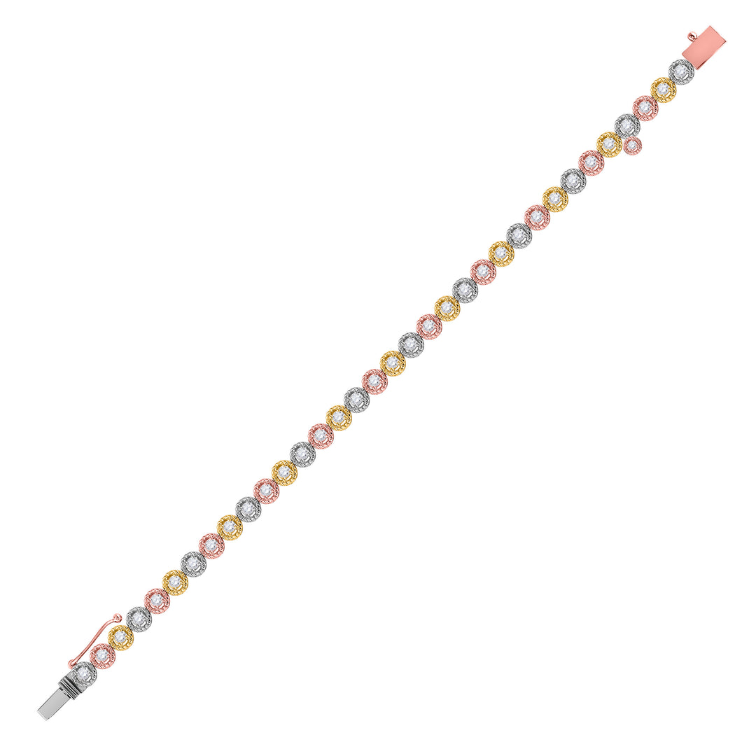 14kt Tri-Tone Gold Women's Diamond Milgrain Tennis Bracelet 2 ctw