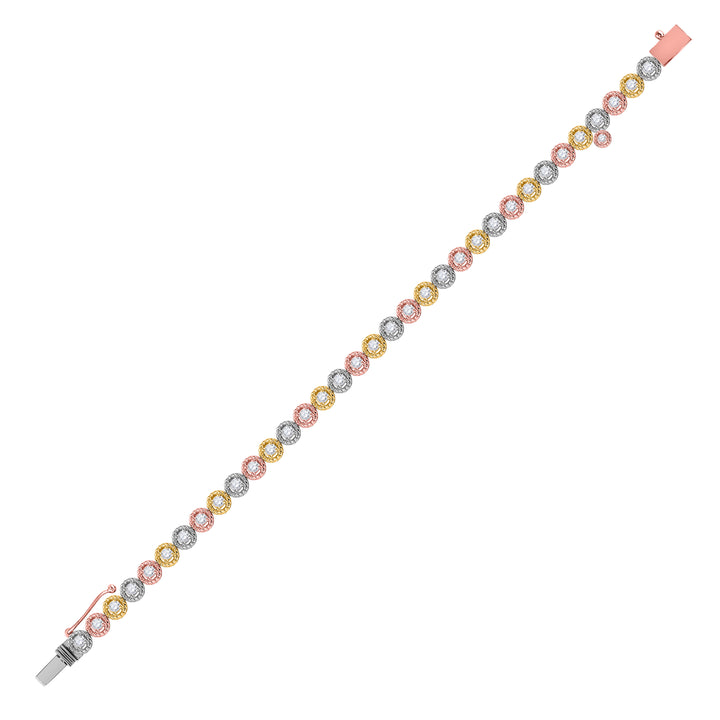 14kt Tri-Tone Gold Women's Diamond Milgrain Tennis Bracelet 2 ctw