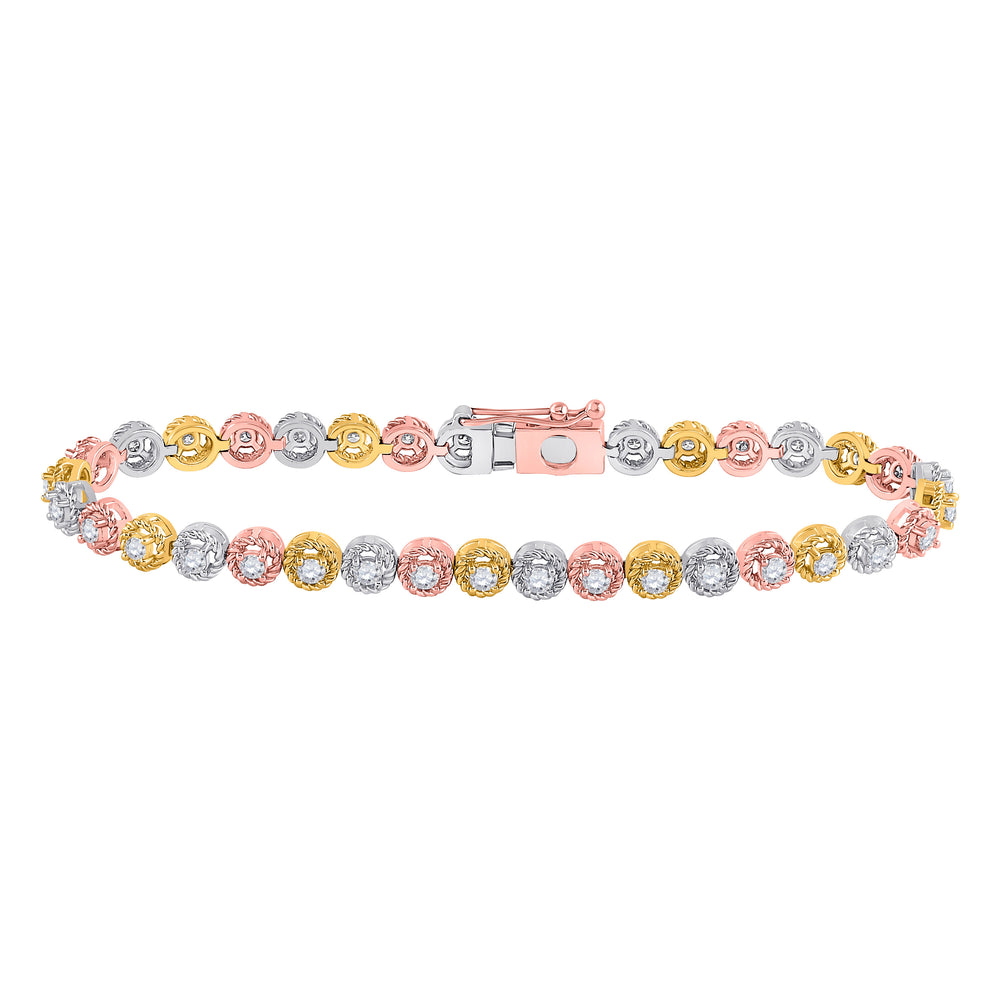 14kt Tri-Tone Gold Women's Diamond Milgrain Tennis Bracelet 2 ctw - view 2
