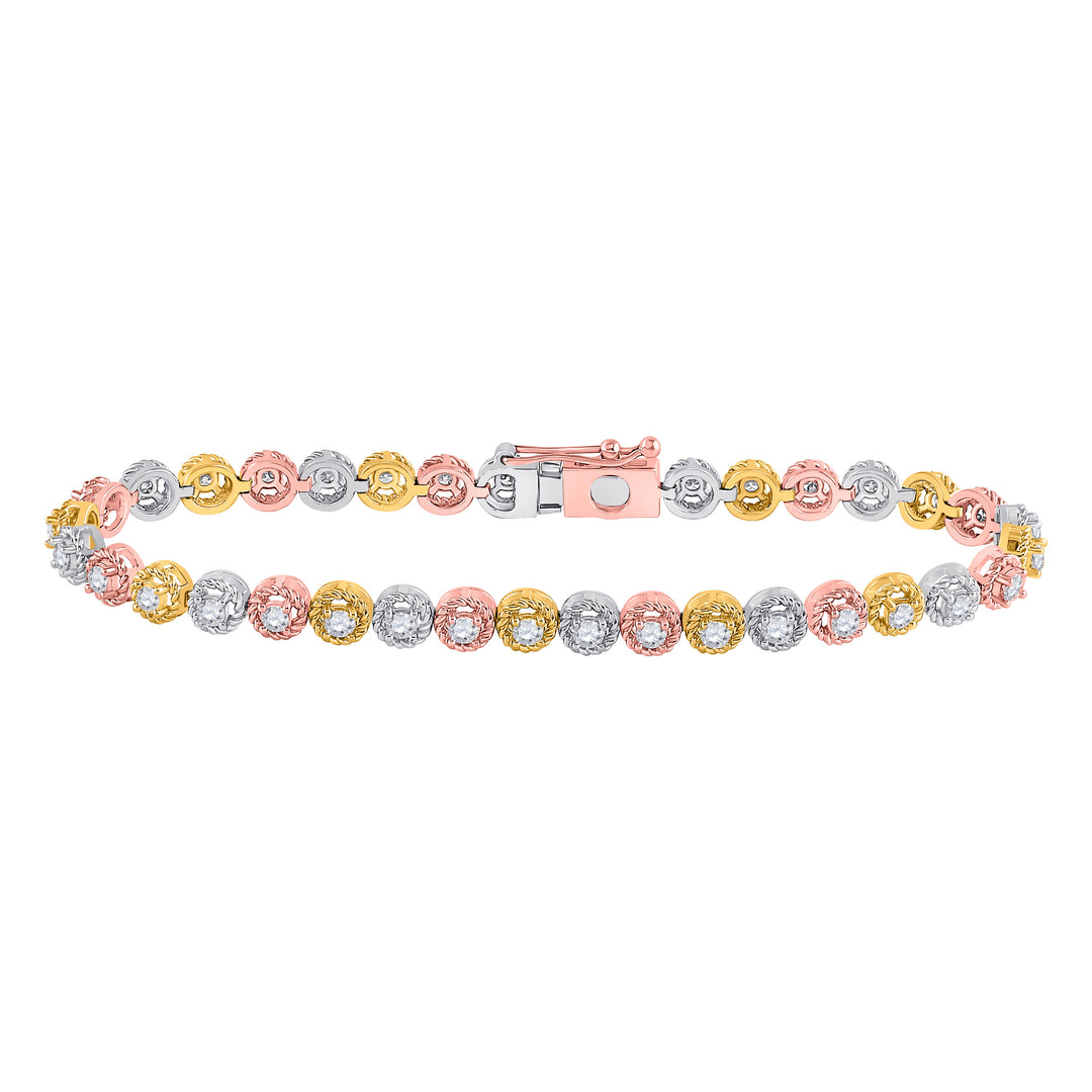 14kt Tri-Tone Gold Women's Diamond Milgrain Tennis Bracelet 2 ctw - view 2