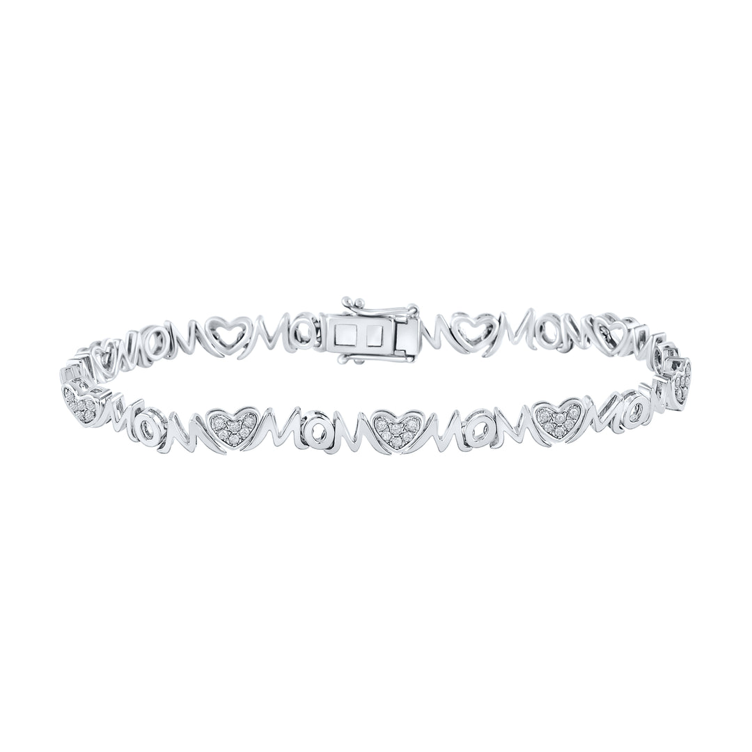 Sterling Silver Women's Diamond Heart Mom Bracelet 1/5 ctw