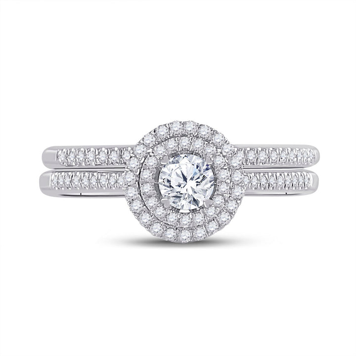 10kt White Gold Womens Round Diamond Bridal Wedding Engagement Ring Band Set 1/2 Cttw (Certified)