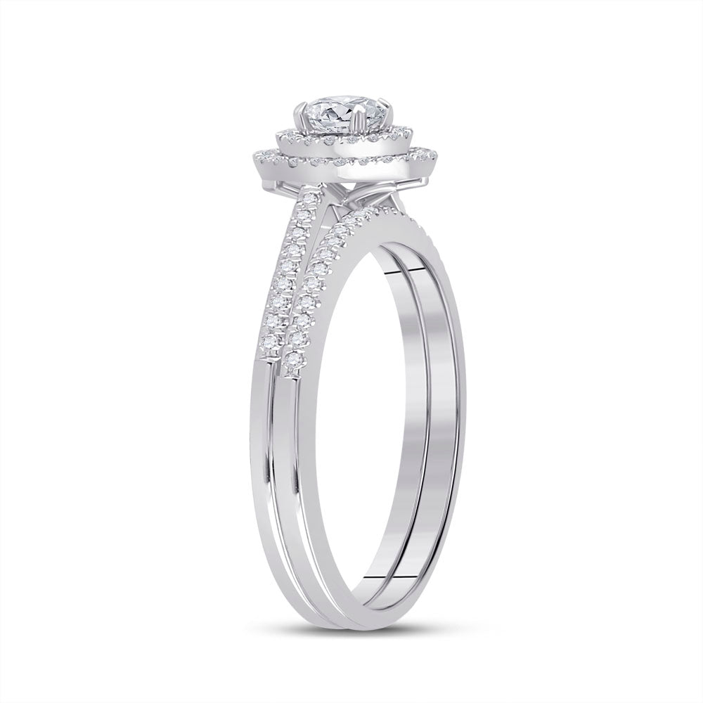 10kt White Gold Womens Round Diamond Bridal Wedding Engagement Ring Band Set 1/2 Cttw (Certified)