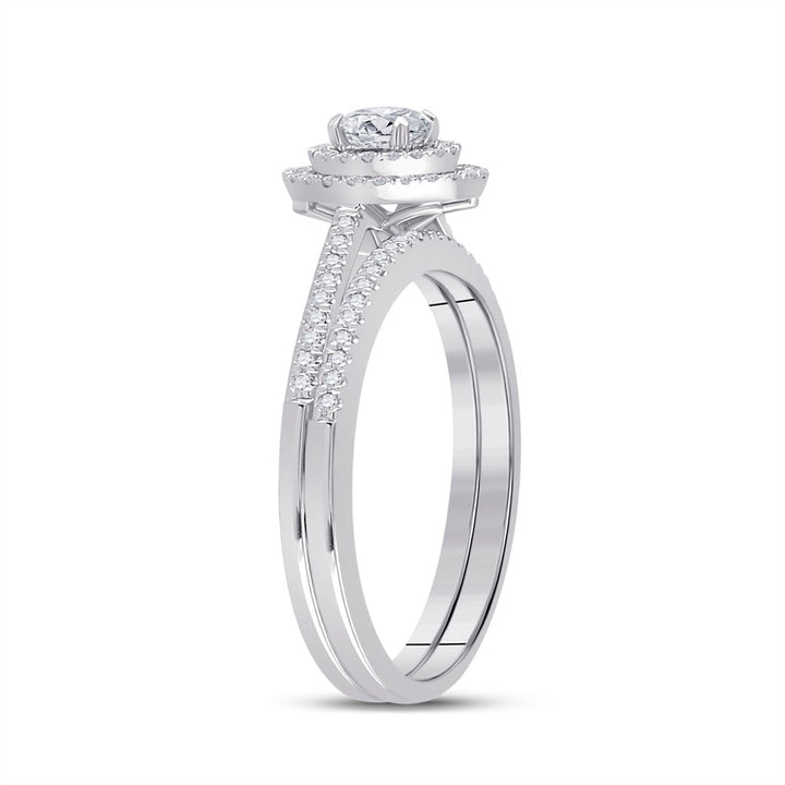 10kt White Gold Womens Round Diamond Bridal Wedding Engagement Ring Band Set 1/2 Cttw (Certified)