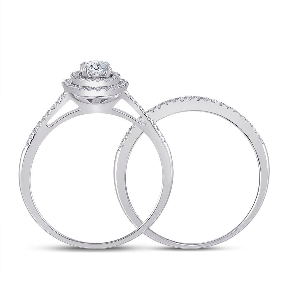 10kt White Gold Womens Round Diamond Bridal Wedding Engagement Ring Band Set 1/2 Cttw (Certified)
