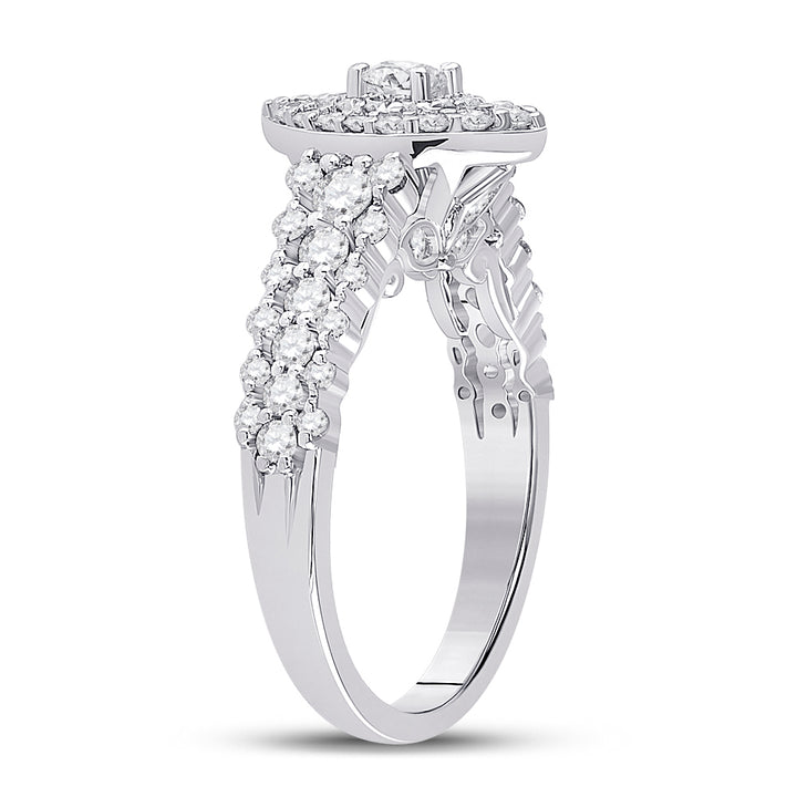 14kt White Gold Womens Round Diamond Halo Bridal Wedding Engagement Ring 1-1/5 Cttw (Certified)