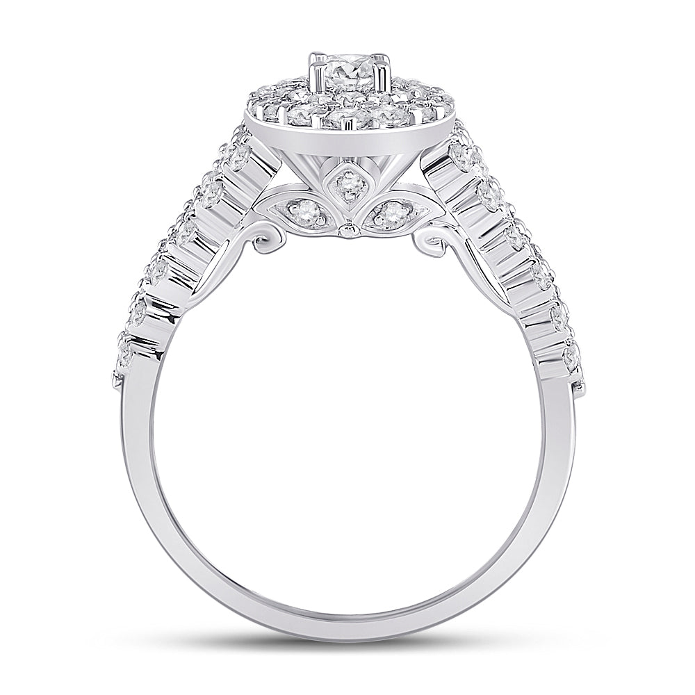 14kt White Gold Womens Round Diamond Halo Bridal Wedding Engagement Ring 1-1/5 Cttw (Certified)