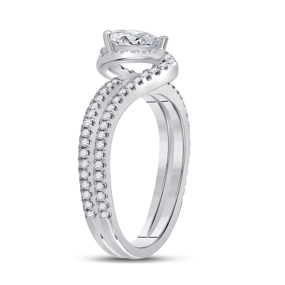 14kt White Gold Womens Pear Diamond Halo Bridal Wedding Engagement Ring 1.00 Cttw (Certified)