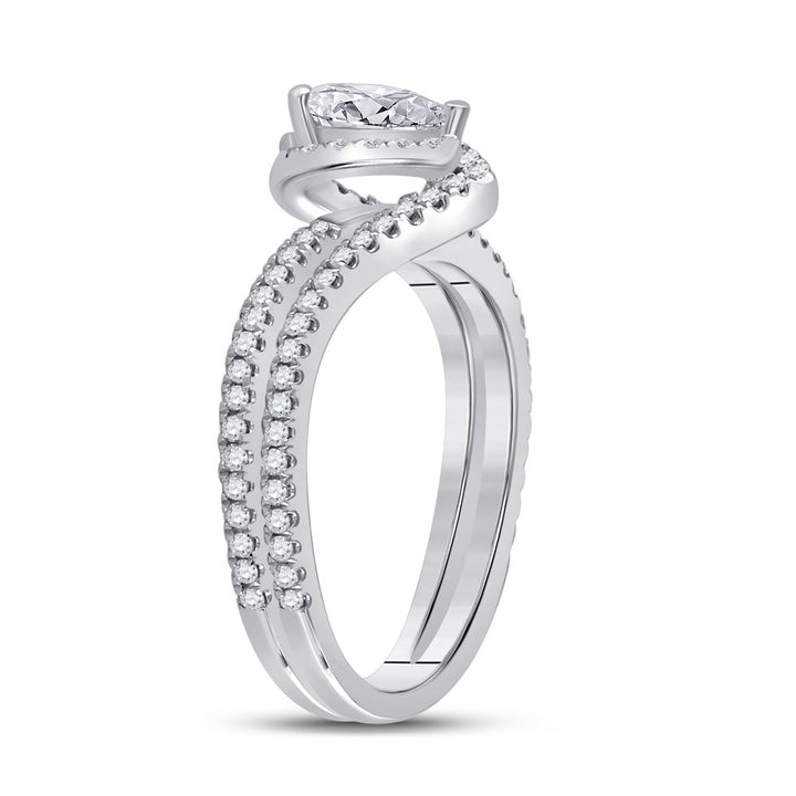 14kt White Gold Womens Pear Diamond Halo Bridal Wedding Engagement Ring 1.00 Cttw (Certified)