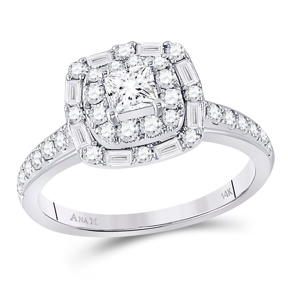 14kt White Gold Womens Princess Diamond Halo Bridal Wedding Engagement Ring 1.00 Cttw (Certified)