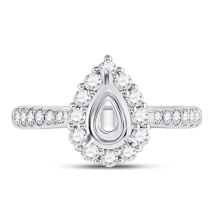 14kt White Gold Womens Round Diamond 1 Ct Pear Center Halo Bridal Wedding Semi-Mount Ring 5/8 Cttw