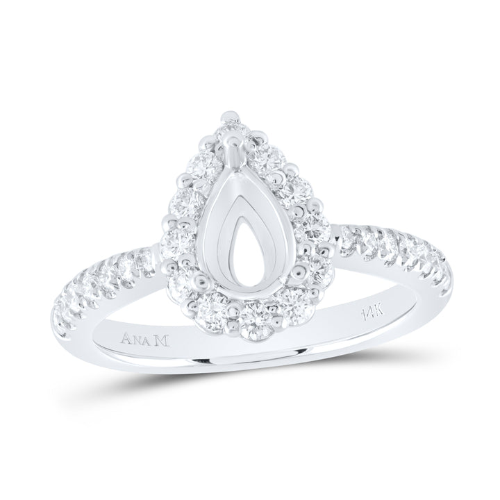 14kt White Gold Womens Round Diamond 1 Ct Pear Center Halo Bridal Wedding Semi-Mount Ring 5/8 Cttw