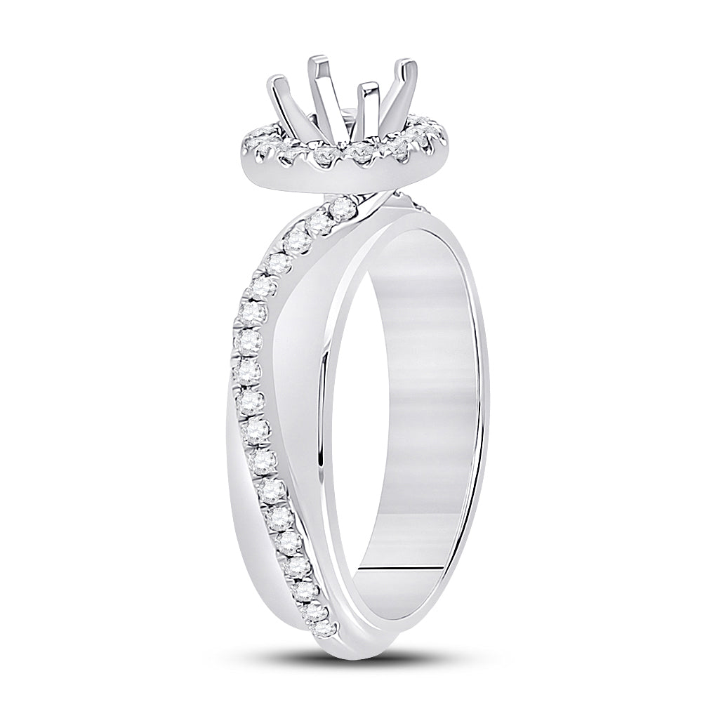 14kt White Gold Womens Round Diamond 3/4 Ct Rd Center Halo Bridal Wedding Engagement Ring Band Set 1/2 Cttw