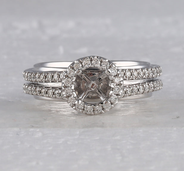 14kt White Gold Womens Round Diamond 3/4 Ct Rd Center Halo Bridal Wedding Semi-Mount Ring 3/4 Cttw