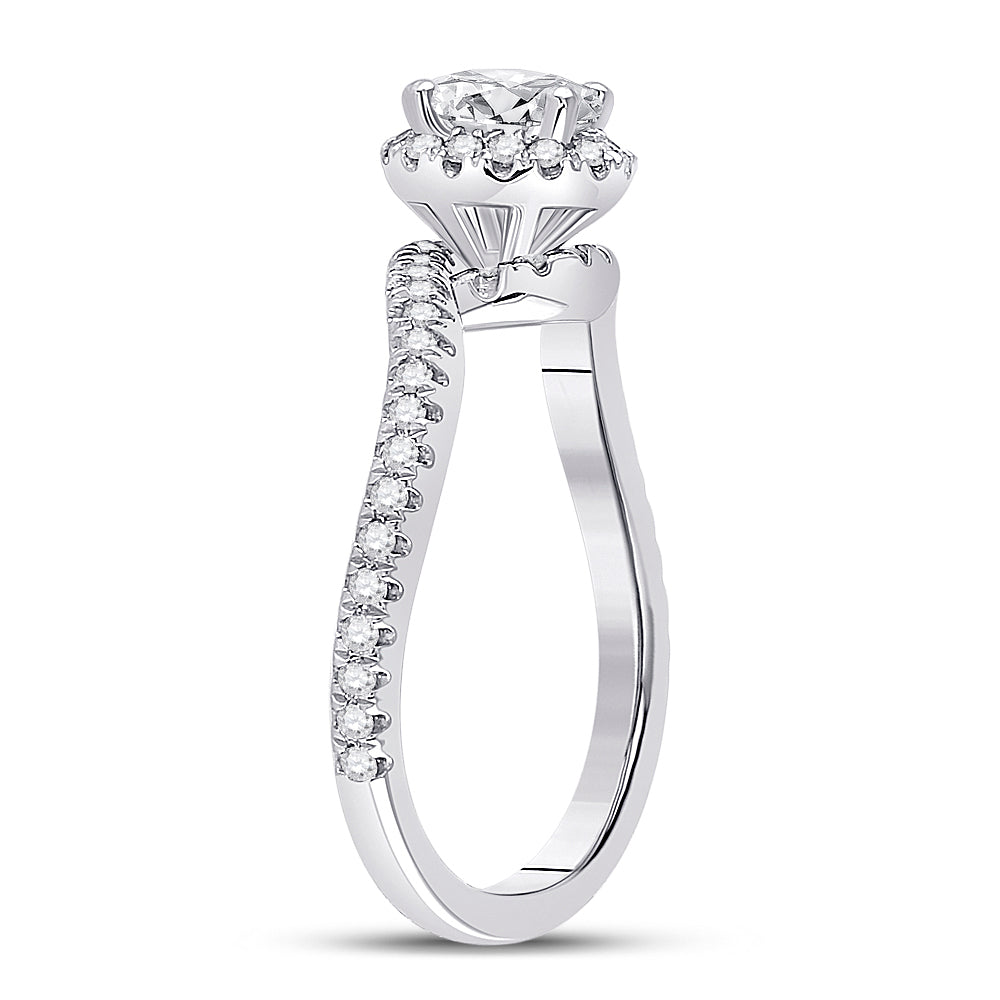 14kt White Gold Womens Oval Diamond Halo Bridal Wedding Engagement Ring 3/4 Cttw (Certified)