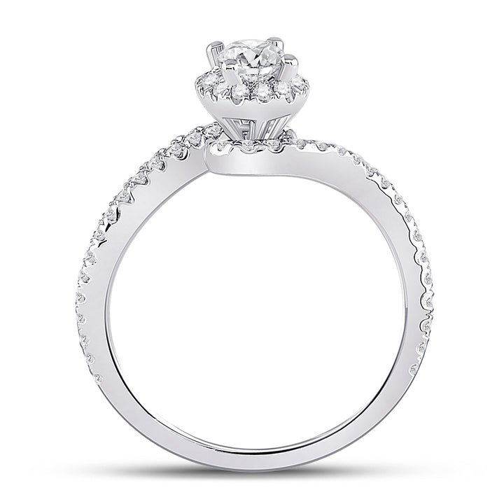 14kt White Gold Womens Oval Diamond Halo Bridal Wedding Engagement Ring 3/4 Cttw (Certified)