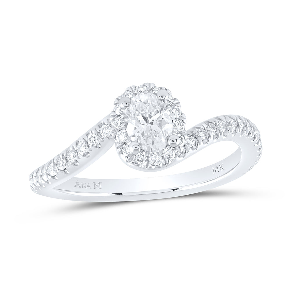 14kt White Gold Womens Oval Diamond Halo Bridal Wedding Engagement Ring 3/4 Cttw (Certified)