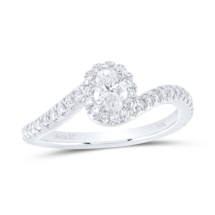 14kt White Gold Womens Oval Diamond Halo Bridal Wedding Engagement Ring 3/4 Cttw (Certified)