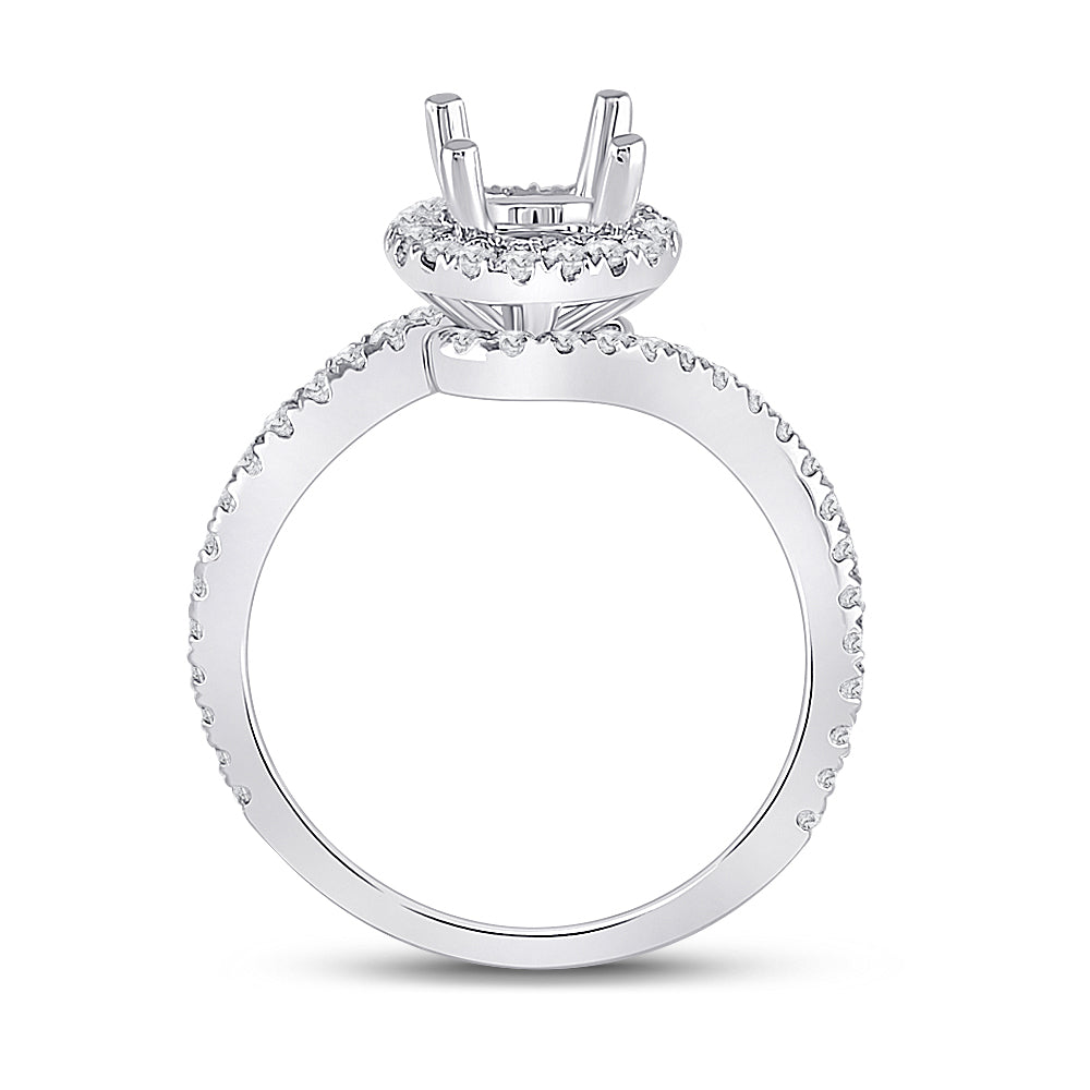 14kt White Gold Womens Round Diamond 1-1/5 Ct Rd Center Halo Bridal Wedding Semi-Mount Ring 1/2 Cttw